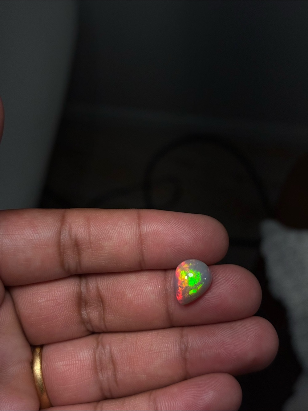 Natural Ethiopian Welo Opal 4.4 Ct Pear Cabochon Red Green Fire 13x11mm